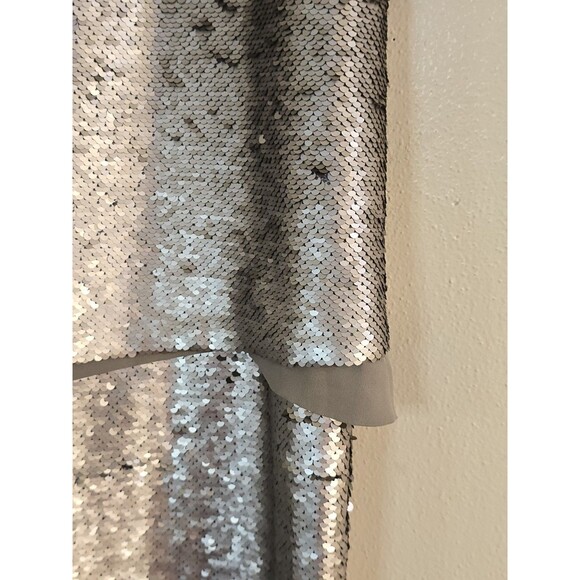 BANANA REPUBLIC Strappy Silver Sequin Mini Dress Size 12 Silk Overlay Party - Picture 6 of 12